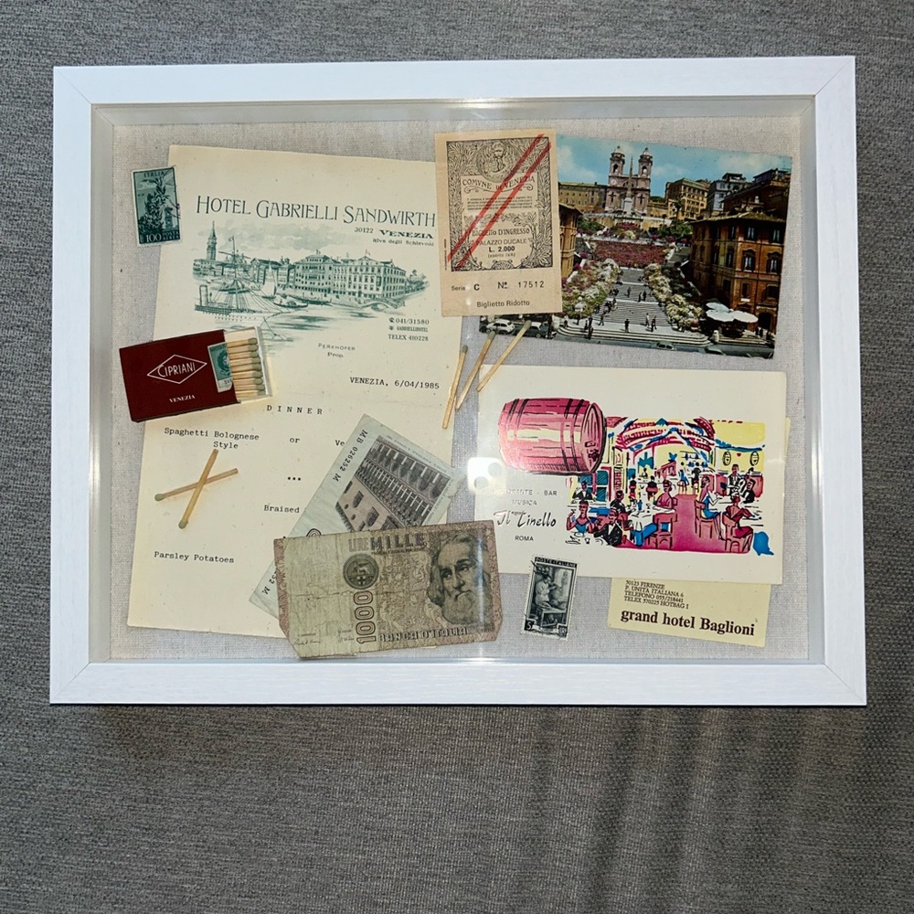 Framed Vintage Travel Memorabilia Collage - Italian Themed
